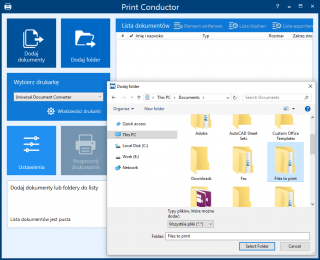 Print Conductor zrzut ekranu - Dodaj folder